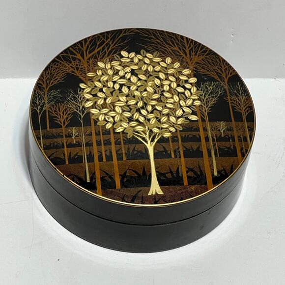 Hand Crafted Otagiri Vtg  Japan Coaster lacquer Set Of 4 & container Asian pics - Picture 10 of 12